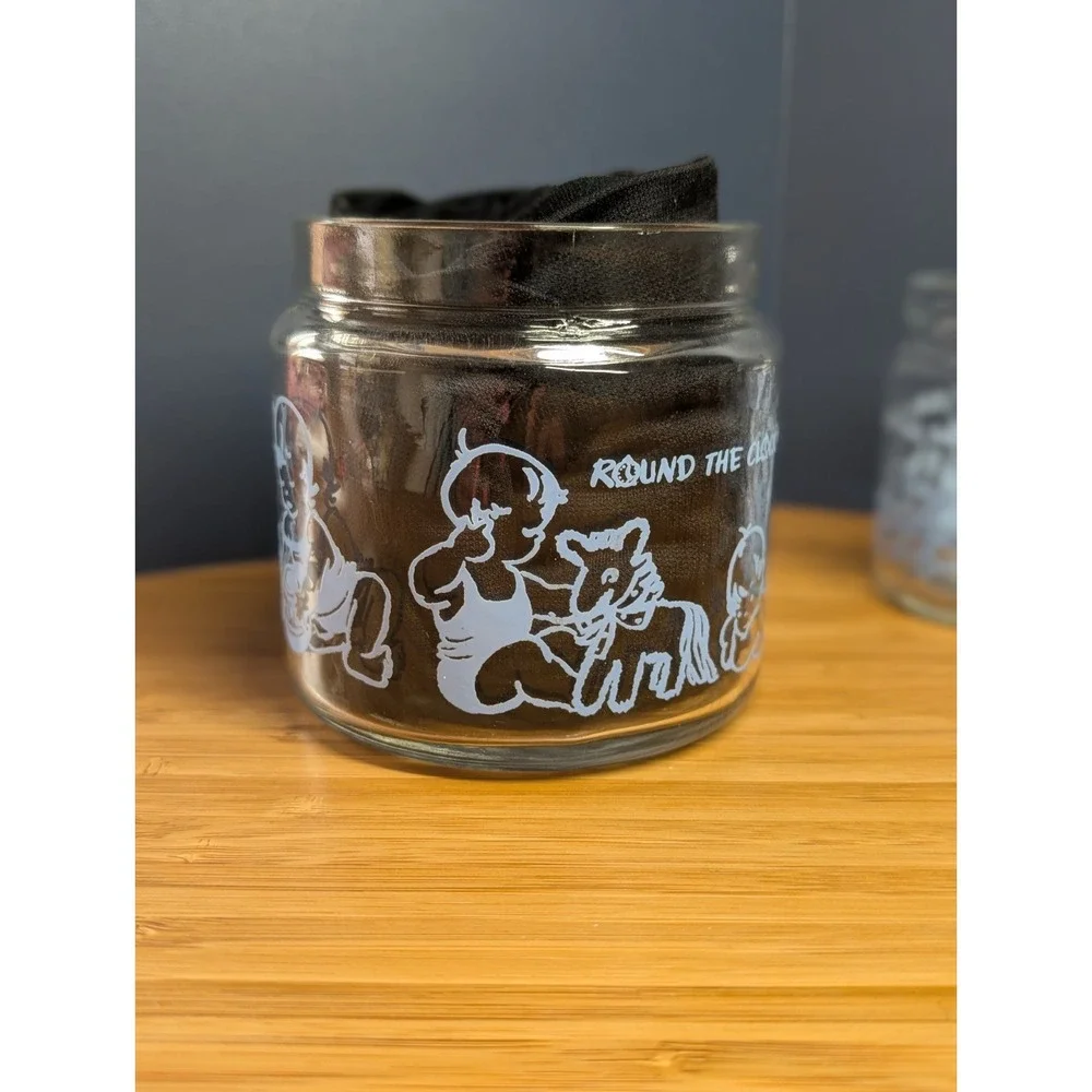 Vintage Baby Nursery BLUE Vanity Changing Table Glass Jar Set W/Tray Lids 1950s